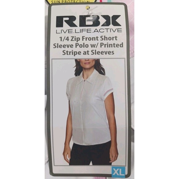 RBX Women's 1/4 Zip Short Sleeve Polo W/ Printed Stripe At Sleeves XL White NWT - Picture 5 of 11